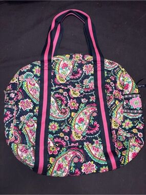 Vera Bradley Navy Quilted Tote with Pink and Green Paisley